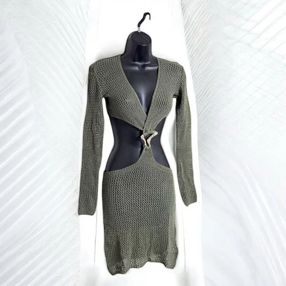 PrettyLittleThing | Dresses | Prettylittlething Khaki Crochet Gold Trim Cut  Out Beach Dress New | Poshmark